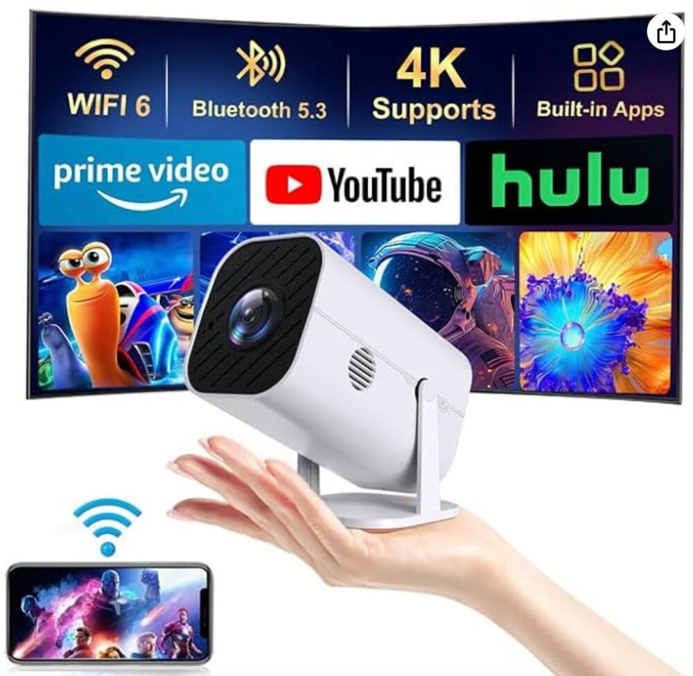 Mini 1080P Portable Projector With Wifi And Bluetooth